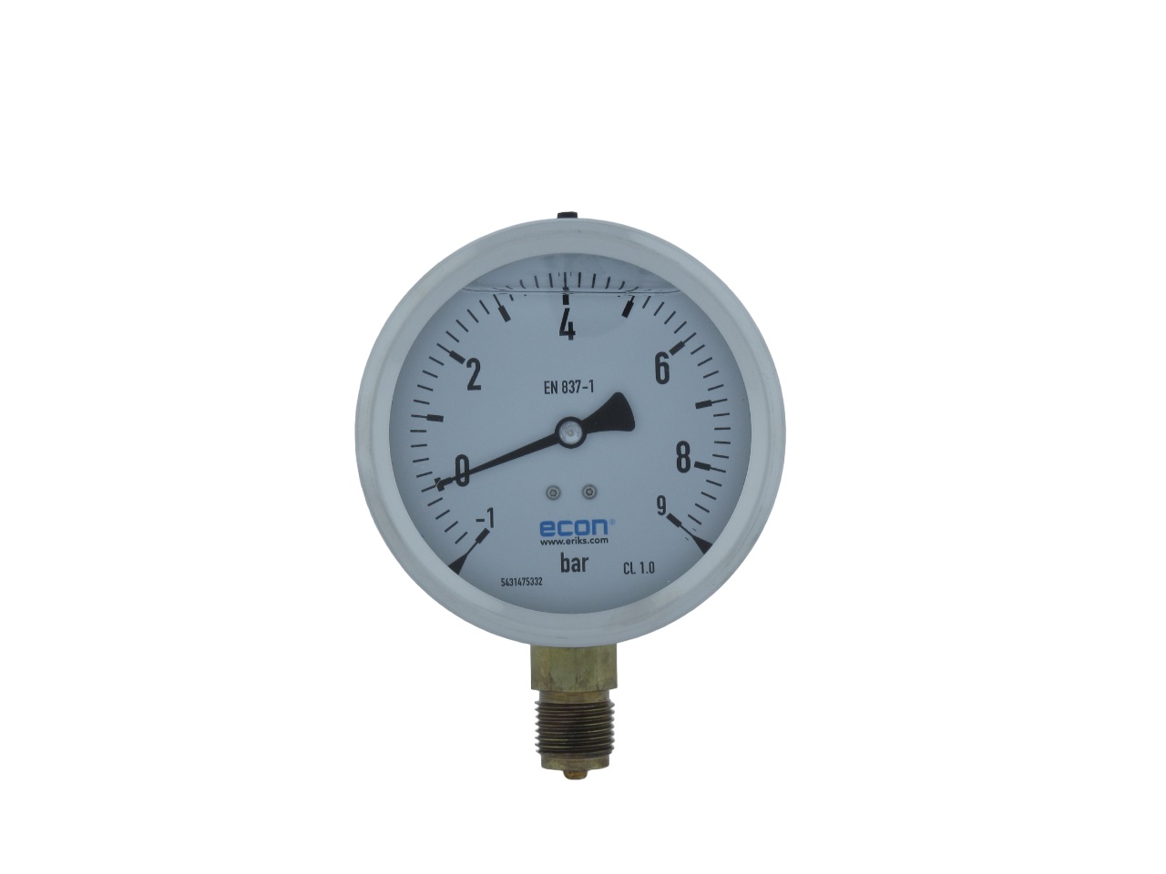 55200840101 RVS manometer 100mm -1 - 9bar gevuld 1/2" mes. aansluiting