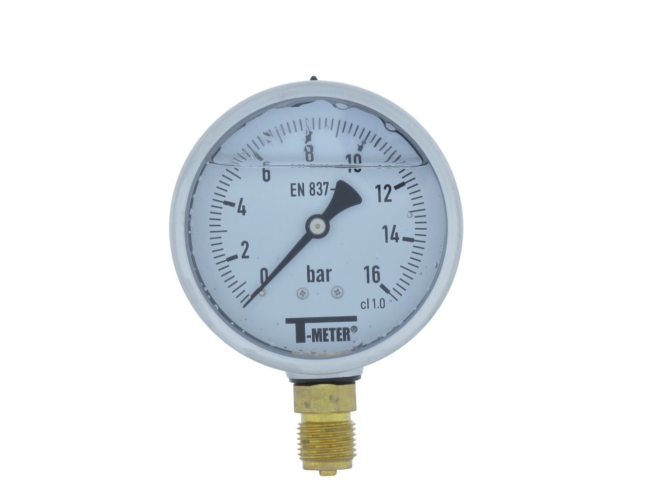 55200840104 RVS manometer 100mm 0 - 16bar gevuld 1/2" mes. aansluiting