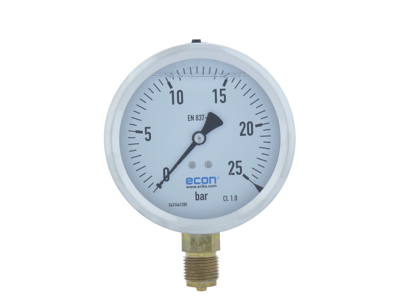 55200840105 RVS manometer 100mm 0 - 25bar gevuld 1/2" mes. aansluiting