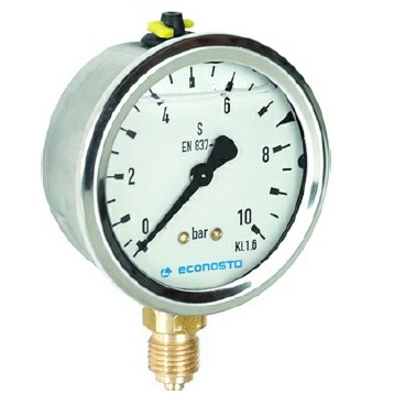 55200840106 RVS manometer 100mm 0 - 40bar gevuld 1/2" mes. aansluiting